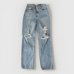 Madewell Jeans Womens Size 24 Baggy Straight Jeans Distressed Light Wash